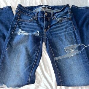 American Eagle Outfitters Dark Blue Distressed Skinny Jeans